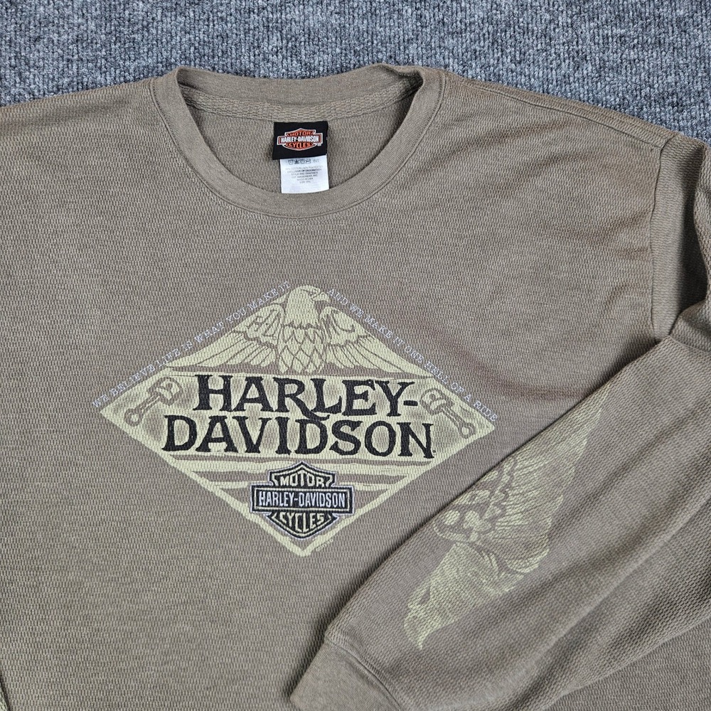 Harley-Davidson Waffle Knit Thermal Shirt Men 2XL Long Sleeve Brown Jamestown ND